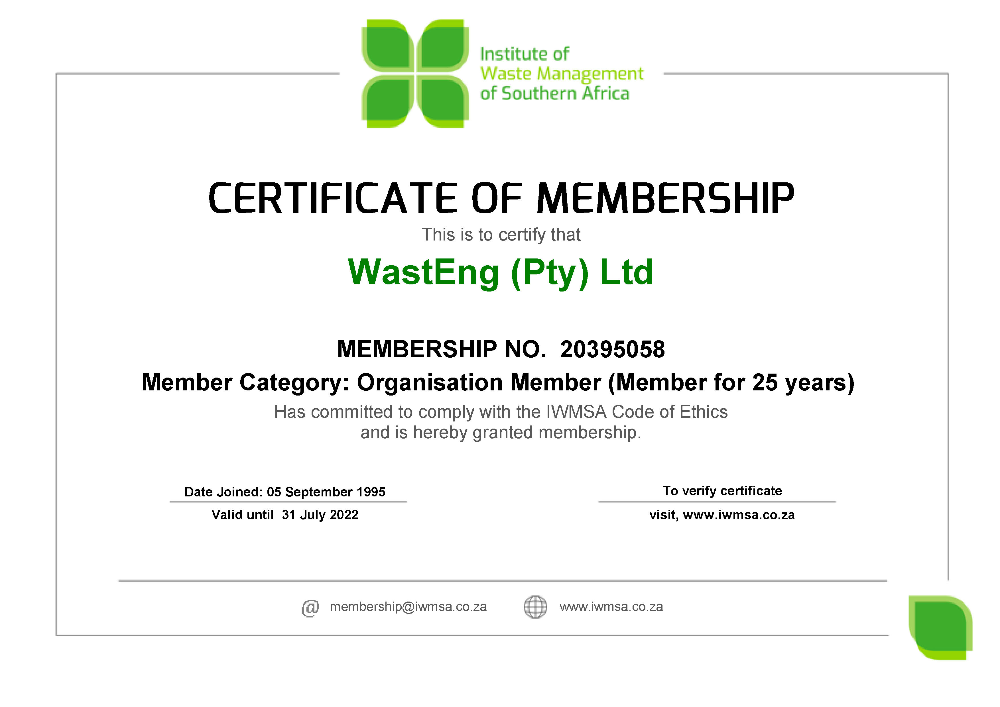 WastEng (Pty) Ltd (20395058) MembershipCertificate